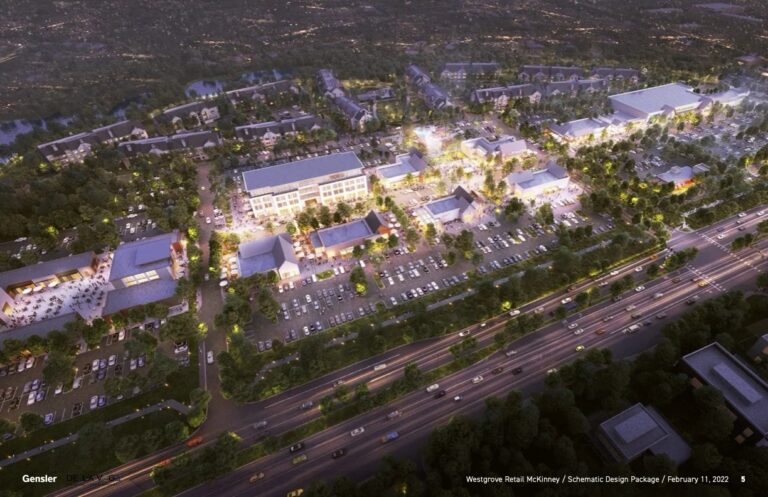 West Grove aerial at dusk, McKinney TX